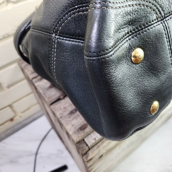 Vintage Coach Hampton Black Leather Pleated Handbag Tote Purse c - Picture 8 of 12